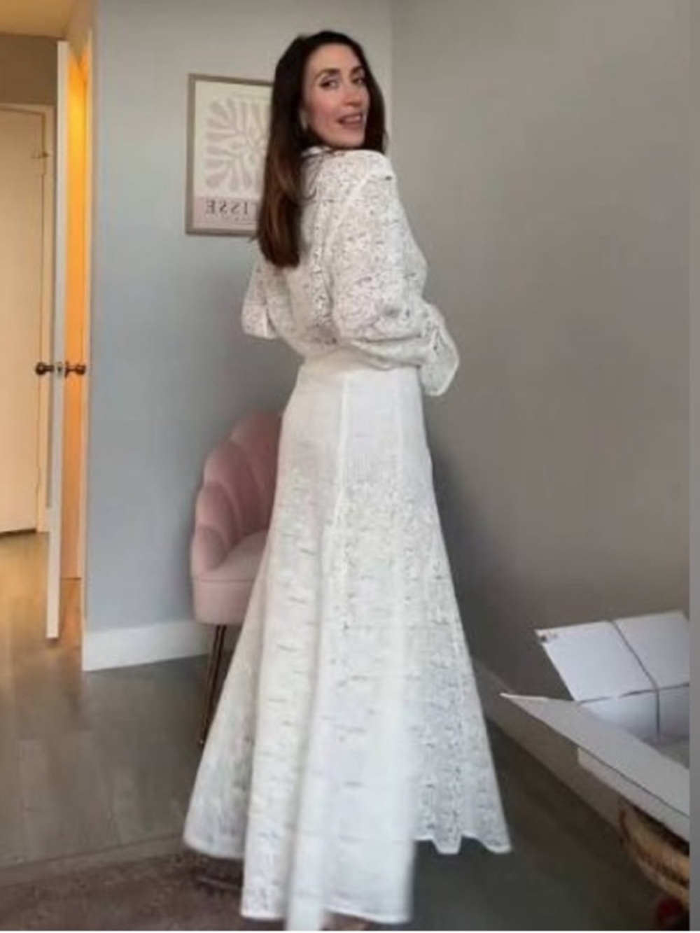 SEZANE White Ecru Flowy Embroidered Floral Lace Maxi Skirt Aglae Skirt - Picture 12 of 17